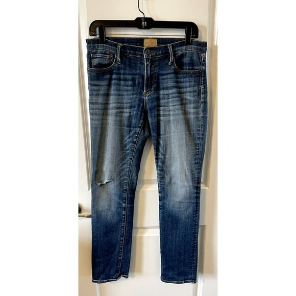 Driftwood Womens Audrey Distressed Straight Jeans 28 Blue Med Wash Stretch Denim - Picture 1 of 5